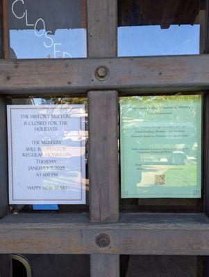 Carp Valley Museum will re-open on January 7, 2025.