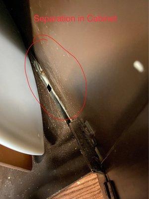 Separation due to water damage.