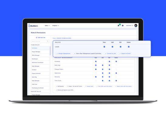 Buildern Construction Project Management Platform: roles and permissions