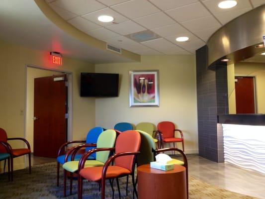 Inside the colorful waiting room.