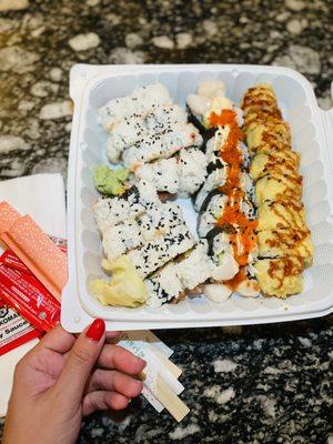 Spicy Scallop Roll, Tempura California Roll, Spicy Salmon Roll, Spicy Tuna Roll