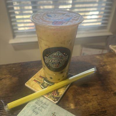 Mango milk tea with boba