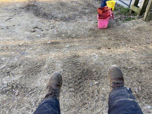 Brand new shoes getting dirty in the cold . But my feet are warm .