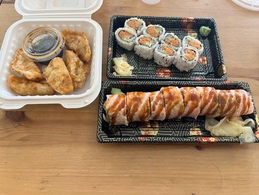 Gyoza, Ninja Roll and Spicy Tuna Roll