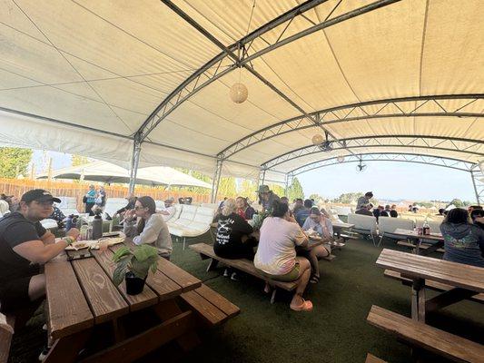 Covered communal area. Fans and misters were an added bonus on hot days.