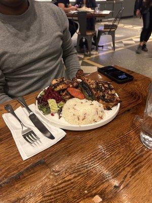 Chicken chop with rice and salad