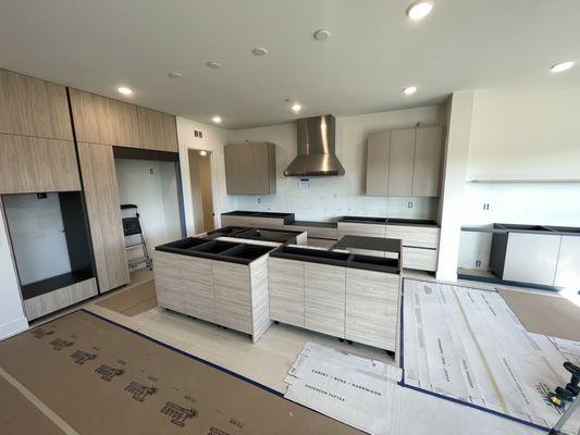 Professional installation of European-style kitchen cabinets