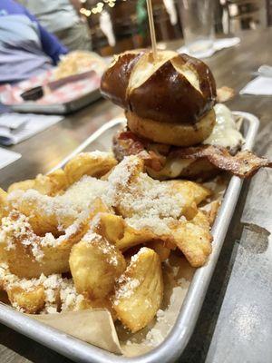 Western Burger w/ sidewinder fries garlic and parm