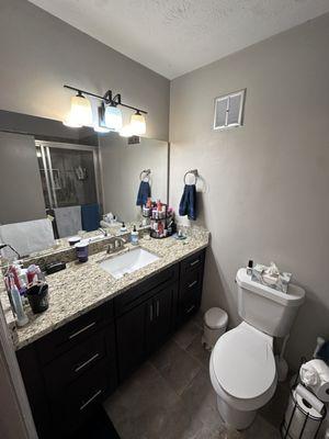 Bathroom- everything g cleaned including baseboards, shower door, and around the fan.