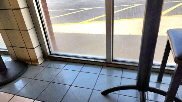 Filthy wall tiles, mold on window ledges and sludge