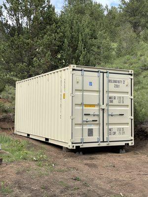 Our new container, totally level and in place.