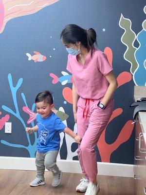 He made a new friend and was all smiles after the check-up