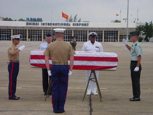 JPAC MIA repatriation ceremony at Hanoi airport August 2005. We finally brought them Home.