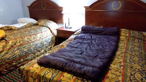 My sleeping bag...their .bedding is gross.