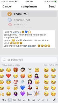 Compliment to Grey LOLs OMG I keep clicking the emoji's