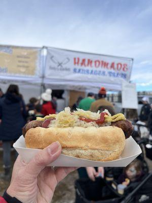 Elk bratwurst sandwich