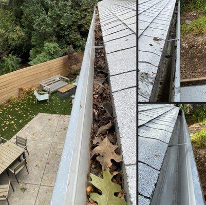 Gutter cleaning job before and after