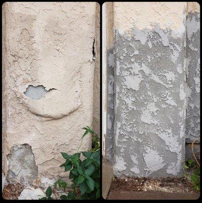 Peeling stucco repair.
