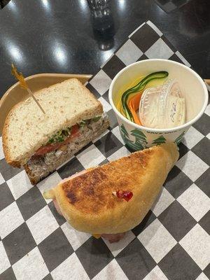 Half a Roemer Chicken Salad Sandwich. Half a Kuiper Belt Cuban Sandwich. Vegetable ribbons with ranch dressing.