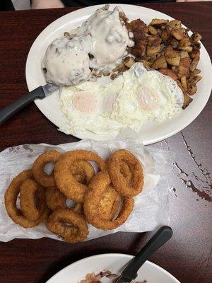 Onion rings and Biscuit & Gravy on the specials menu