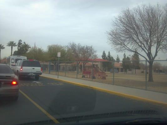 School playground from lane 2 in pickup zone.