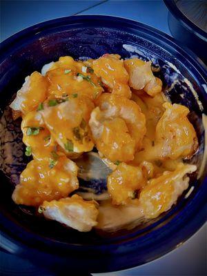 Rock Shrimp with Spicy Creamy Sauce (delicious, sorry for messy picture)