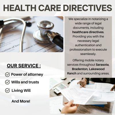 We specialize in notarizing a range of documents, including Healthcare Directives, Power of Attorney, Wills and Trusts, Living Wills & more!