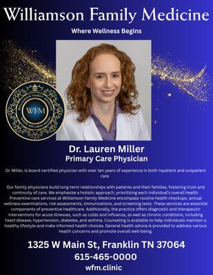 Williamson Family Medicine: Dr. Lauren Miller (Primary Care)