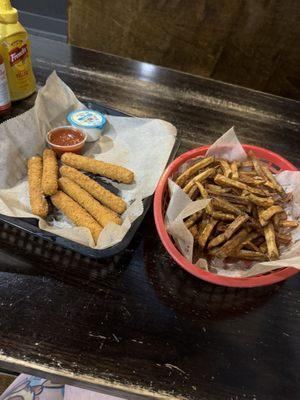 Mozzarella sticks and house frys