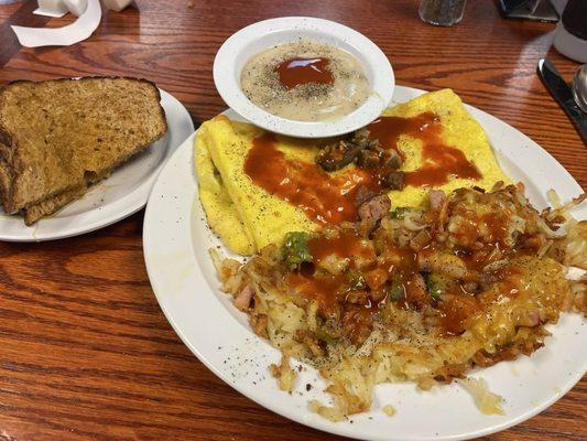 $35 for liquid eggs and canned sausage gravy. I covered it in hot sauce because I was freezing.