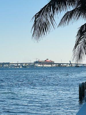 Cruise ship in the distance.