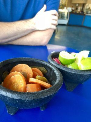 Relish and limes come with all orders.