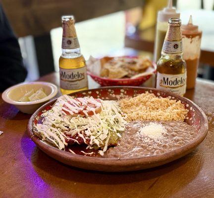 3 enchiladas with red and green sauce