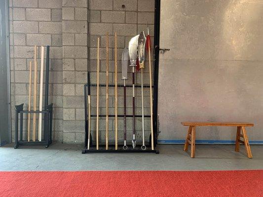 A few of the traditional Chinese weapons taught at the school