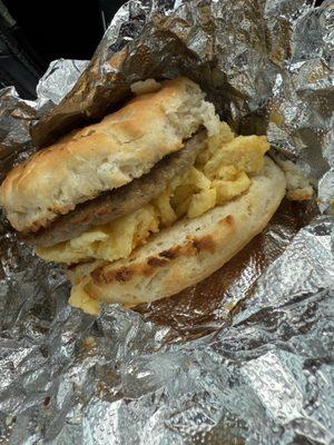 Breakfast sandwich on biscuit