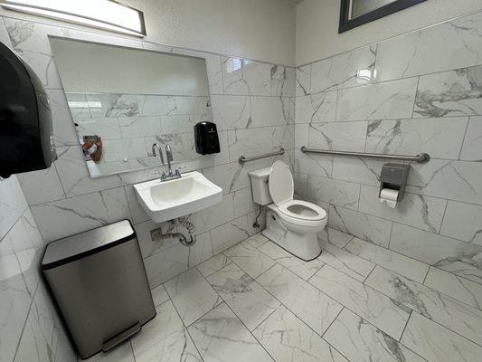 Nicest public restroom in the district. Ask for the key to use.