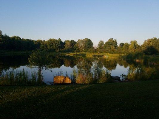 Sunset view of the fishing pond located at Mugrage Park.