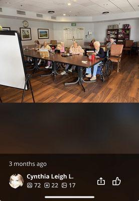 Mom & her friends await the daily activity in the dining room after lunch.