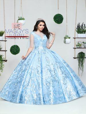 DaVinci featuring the most delicate lace flowers and a stunning V neck-line Tulle and sequined lace ball gown