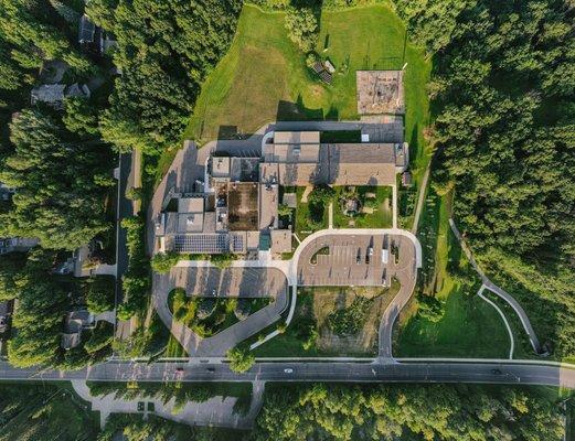 Aerial view of the amazing grounds at Garlough Environmental School.