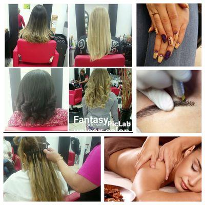 Massages, laser hair removal, wax, keratin treatments, mani and pedi, acrylics.