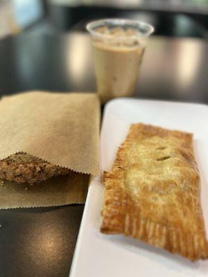 Dairy-free honey cinnamon latte, banana bread, chicken tarragon pie