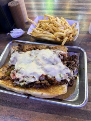 Pizza cheesesteak sandwich