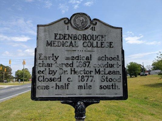 Edenborough Medical College Historical Marker, Raeford