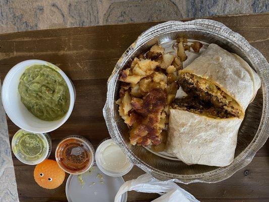 Breakfast burrito with guacamole