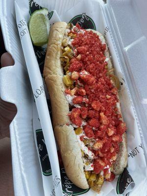 Flamin elote dog