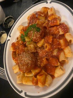 Mostaccioli with meatballs