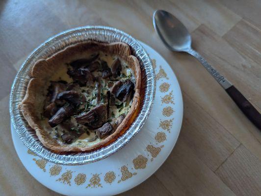 Mushroom quiche, reheated