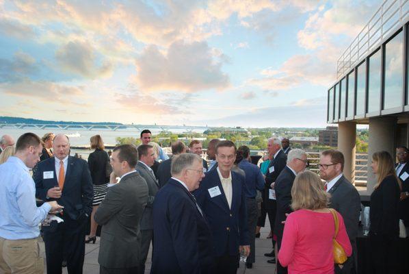 Our rooftop deck is the perfect outdoor space with reception space for up to 200 with great views of Maryland, DC & Virginia.