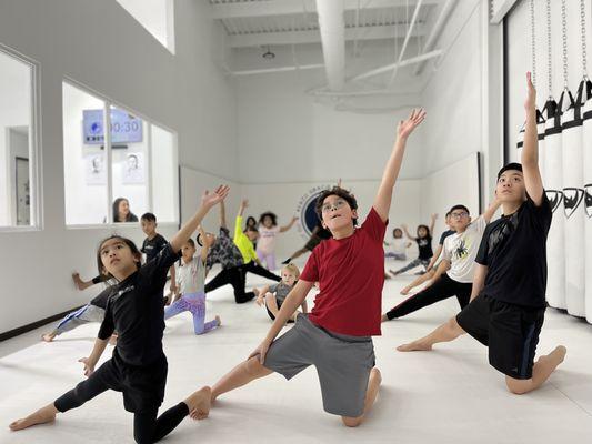 We host Parents Night Out once a month. Here is some of our members and non members enjoying yoga session.